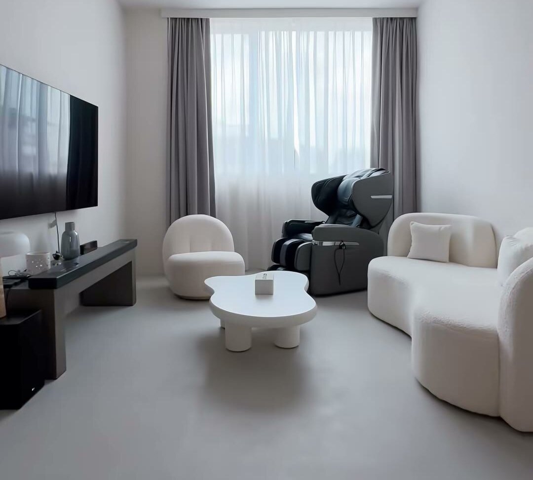 Living room floor in seamless microcement